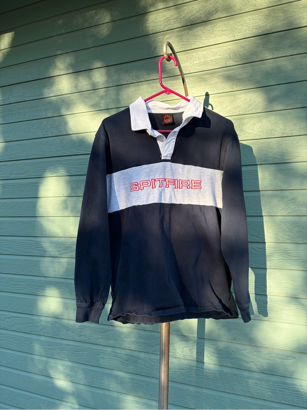 Spitfire Navy & White Rugby-Style Hoodie Sweatshirt with Red Logo